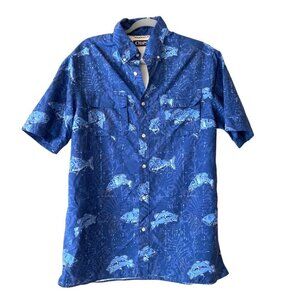 Ralph Lauren CHAPS Fishing Shirt Men's M Outdoor Blue Short Sleeve Fish Print